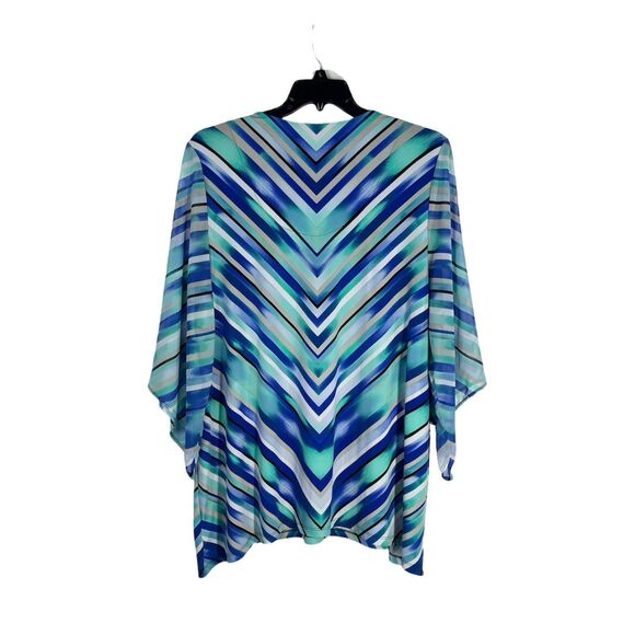 JM Collection Women's 3X Blue Tunic Blouse Chiffon Beaded V Neck Evening Out - Picture 4 of 9